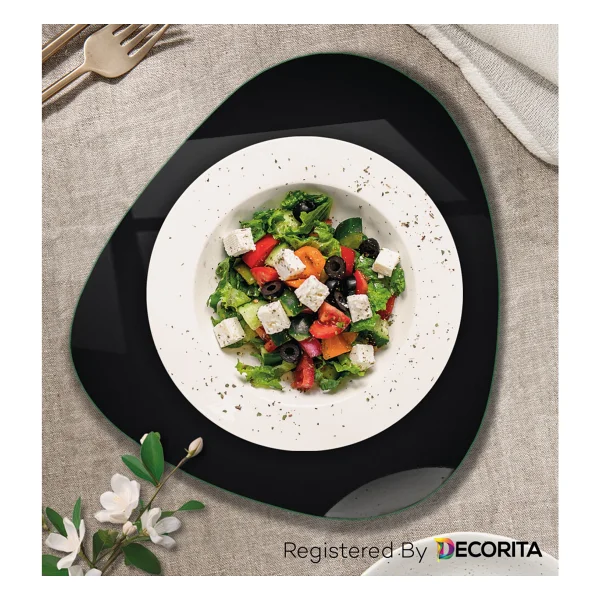Decorita Cam Tabak Kahvaltı Tabağı Cam Supla 2'li Takım Siyah Mermer Görünümlü 32cm X 35cm - Görsel 6