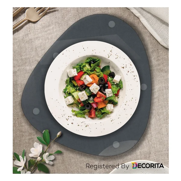 Decorita Cam Tabak Kahvaltı Tabağı Cam Supla 2'li Takım Siyah Mermer Görünümlü 32cm X 35cm - Görsel 4