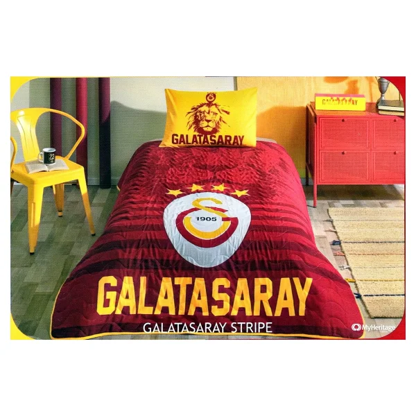 Taç Galatasaray Stripe Kapitone Pamuk Tek kişilik Yatak Örtüsü Takımı