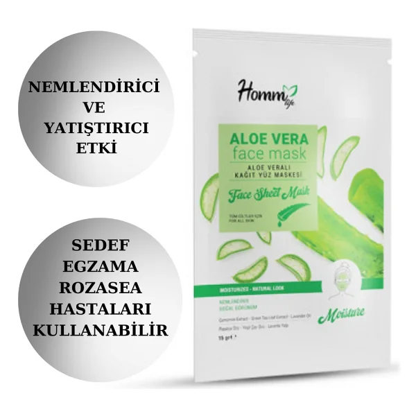 Homm Lıfe Aloe Vera Kağıt Yüz Maskesi (Yatıştırıcı Ve Onarıcı) - Görsel 4