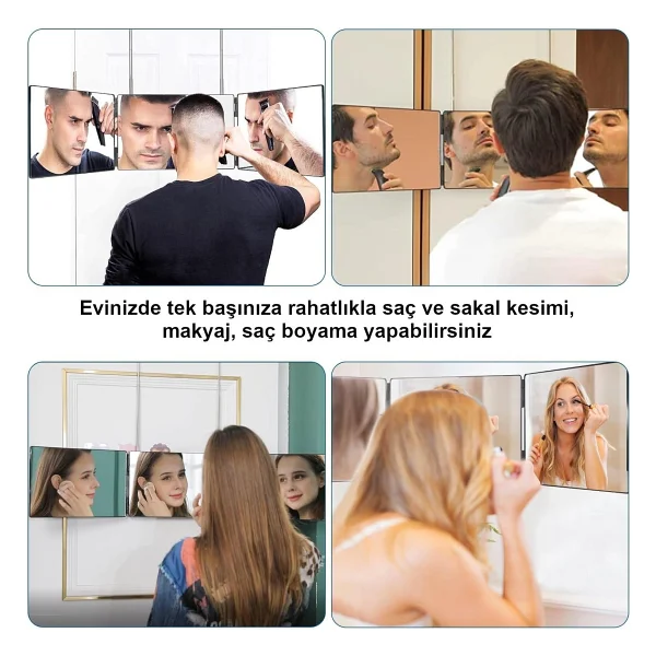 Valkyrie 360 Derece 3 Yon Kisisel Sac Sakal Kesimi Berber Aynasi - Teleskopik Duvar Askisi - Katlanabilir Tasarim - Makyaj, Sakal Sac Tasarimi, Kisisel Bakim Aynasi - Görsel 4