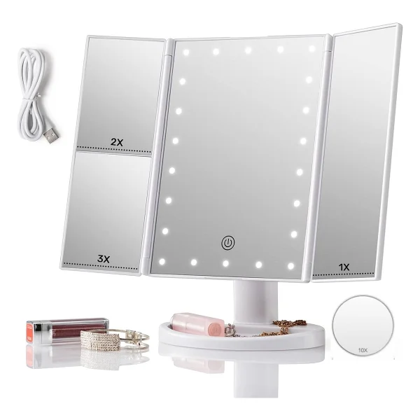 Valkyrie LED Isikli Katlanabilir Makyaj Aynasi - 2x 3x 10x Buyutme Modu - Dokunmatik Touch Ekran - 5 Farkli Ayna - Görsel 2