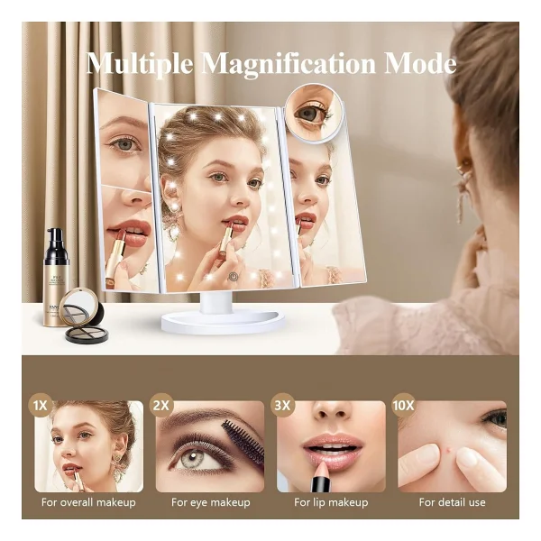 Valkyrie LED Isikli Katlanabilir Makyaj Aynasi - 2x 3x 10x Buyutme Modu - Dokunmatik Touch Ekran - 5 Farkli Ayna - Görsel 3
