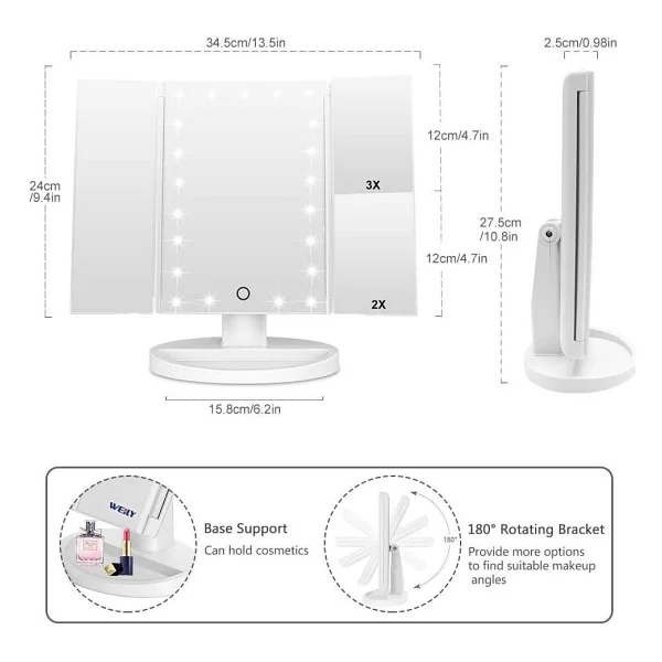Valkyrie LED Isikli Katlanabilir Makyaj Aynasi - 2x 3x 10x Buyutme Modu - Dokunmatik Touch Ekran - 5 Farkli Ayna - Görsel 5