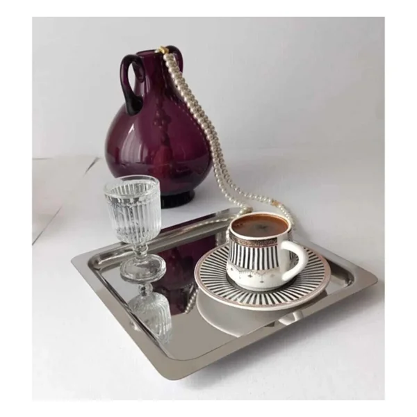 Abant Kare Paslanmaz Çelik 21x21cm Kare Kahve, Söz, Nişan, Servis Sunum Tepsisi - 1 Adet - Görsel 3