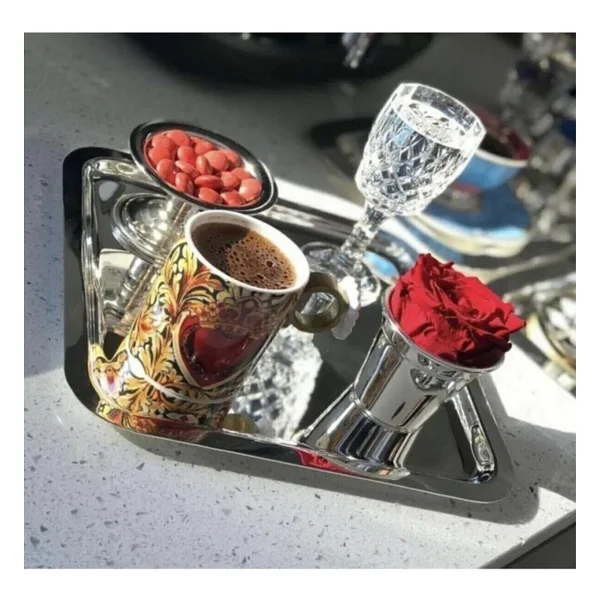 Abant Kare Paslanmaz Çelik 21x21cm Kare Kahve, Söz, Nişan, Servis Sunum Tepsisi - 1 Adet - Görsel 5