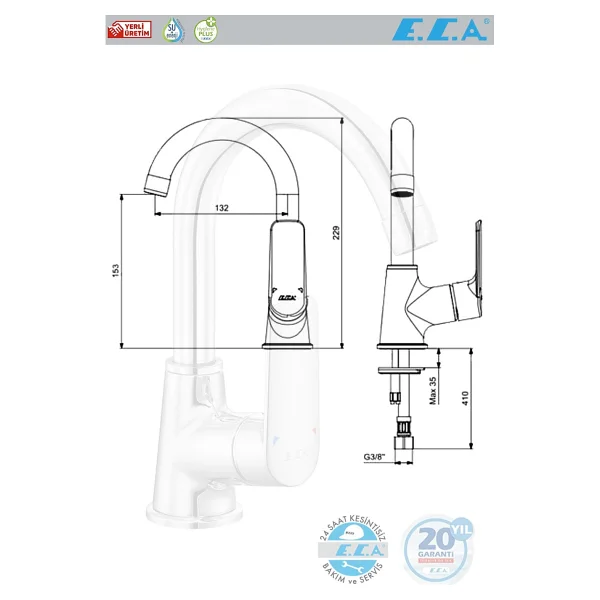 E.C.A. Lia 102188887 Kuğu Lavabo Bataryası - Görsel 4