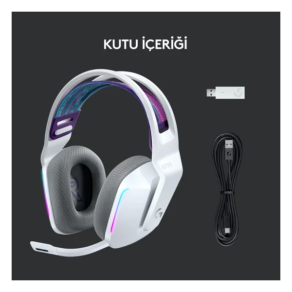 Logitech G733 Lightspeed Beyaz RGB 7.1 Kablosuz Kulak Üstü Oyuncu Kulaklığı - Görsel 6