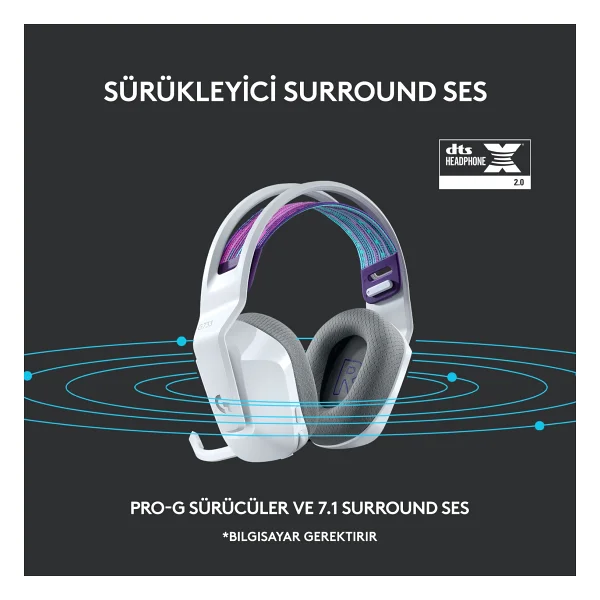 Logitech G733 Lightspeed Beyaz RGB 7.1 Kablosuz Kulak Üstü Oyuncu Kulaklığı - Görsel 10