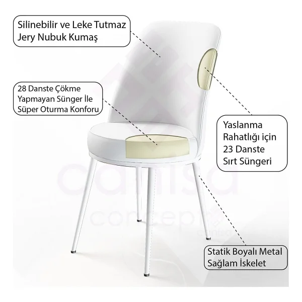Canisa Concept Dexa Serisi Metal Ayaklı 1.sınıf Sandalye / 6 Adet Sandalye/ Beyaz Ayaklı - Pembe - Görsel 3