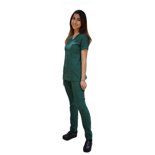 Emel Tekstil Doktor Hemşire Likralı Terrycoton Haki Yeşili Cerrahi Takım - Beden 4 - Görsel 3