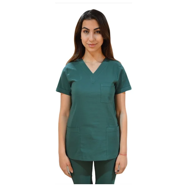 Emel Tekstil Doktor Hemşire Likralı Terrycoton Haki Yeşili Cerrahi Takım - Beden 4 - Görsel 5