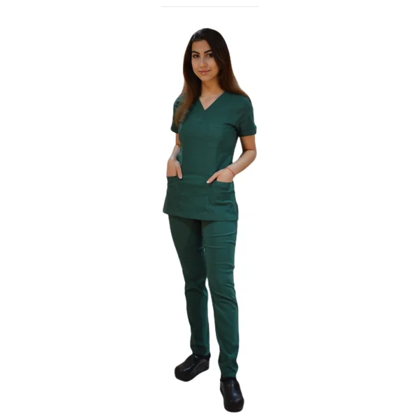 Emel Tekstil Doktor Hemşire Likralı Terrycoton Haki Yeşili Cerrahi Takım - Beden 4 - Görsel 2