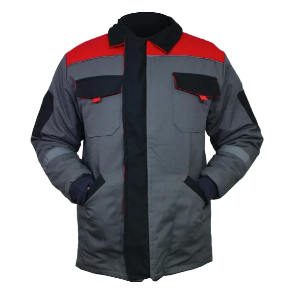 Ssm Sesam Grup 0638 7x7 Gabardin Kapitoneli Iş Montu - Gri - Kırmızı - Görsel 3