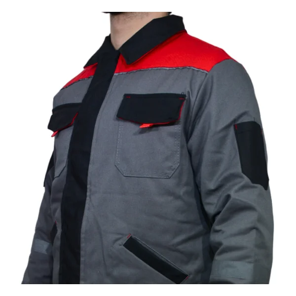 Ssm Sesam Grup 0638 7x7 Gabardin Kapitoneli Iş Montu - Gri - Kırmızı - Görsel 4