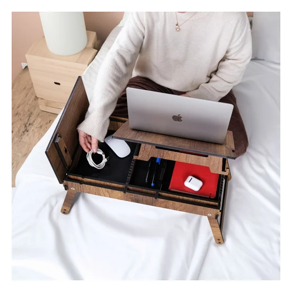 Vigo Wood Katlanır Ayaklı Ayarlanabilir Laptop Sehpası Telefon Bölmeli Bilgisayar Çalışma Sehpası - Görsel 4