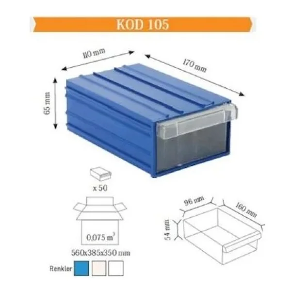Sembol Plastik Sembol 105 Plastik Çekmeceli Kutu 110X170X65MM (20 Adet) - Görsel 3