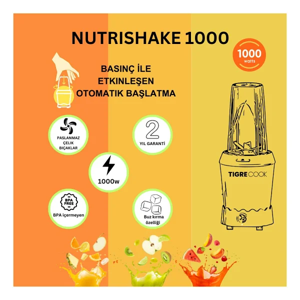 Tigrecook Nutrishake 3in1 1000 W Bronz Öğütücü Ve Smoothie Blender - Görsel 3