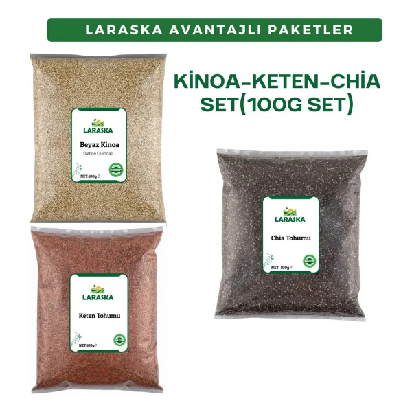 Laraska Chia Tohumu-Çiya Tohumu 100g -Keten Tohumu 100g - Beyaz Kinoa 100g -Set- Chia Seeds- Brown Flaxseed- White Quinoa Set (100gx3) - 1 Adet - Görsel 7