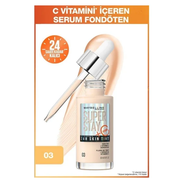 Maybelline New York Super Stay Skin Tint C Vitaminli 03 30 Ml Serum Fondöten - Görsel 6