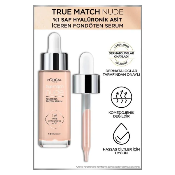 L'oreal Paris True Match Nude 1-2 Rosy Light 30 Ml Serum Fondöten - Görsel 10