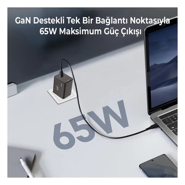 Bix Bx1p65g 65 W Siyah Hızlı Şarj Adaptörü - Görsel 3