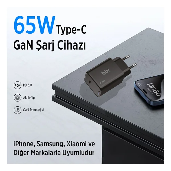 Bix Bx1p65g 65 W Siyah Hızlı Şarj Adaptörü - Görsel 4