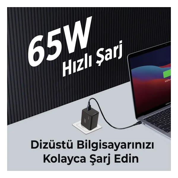 Bix Bx1p65g 65 W Siyah Hızlı Şarj Adaptörü - Görsel 5