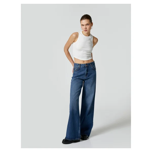 Koton Basic Crop Atlet Bisiklet Yaka Pamuklu Ribanalı - Ekru - XS - Görsel 6