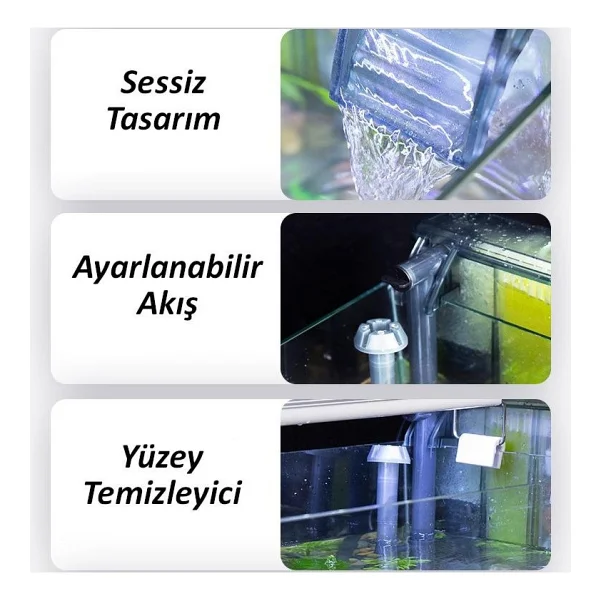 Valkyrie Askılı Şelale Akvaryum Filtre Kafa Motoru Iç Filtre 3w 280l Yüzey Temizleyicili 3 Filtreli - Görsel 2