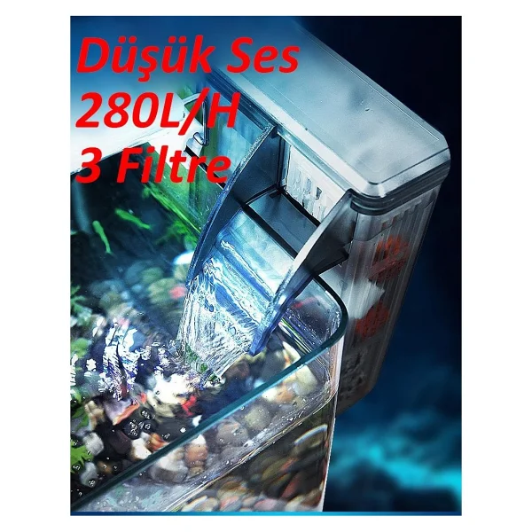 Valkyrie Askılı Şelale Akvaryum Filtre Kafa Motoru Iç Filtre 3w 280l Yüzey Temizleyicili 3 Filtreli - Görsel 3
