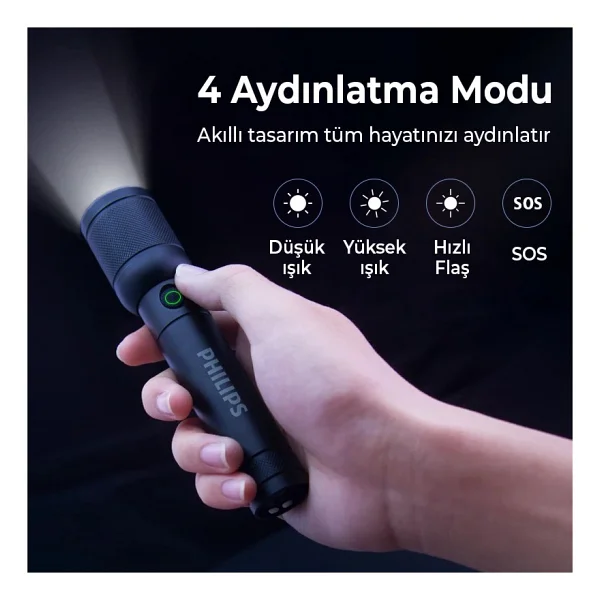 Philips Sfl6168/93 Optik Zoom 20w 1000 Lümen 350 Metre Menzilli Ip44 Suya Dayanıklı Type-C Şarj Edilebilir El Feneri Siyah - Görsel 4