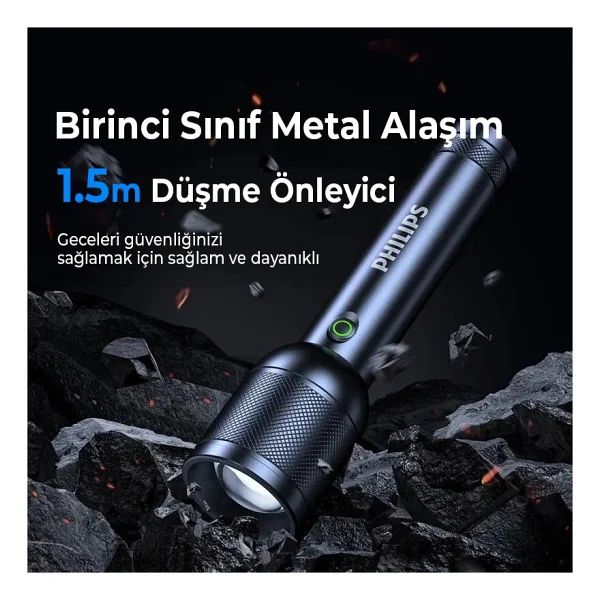 Philips Sfl8168/93 30w 1500 Lümen Uzak Mesafe Aydınlatmalı Ip44 Suya Dayanıklı Şarj Edilebilir LED El Feneri Siyah - Görsel 2