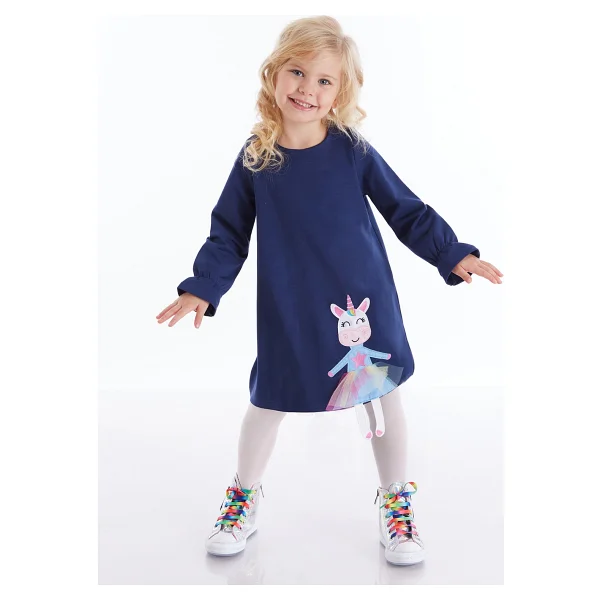 Denokids Lilycorn Unicorn Lacivert Kız Çocuk Elbise 5 Y - Görsel 9