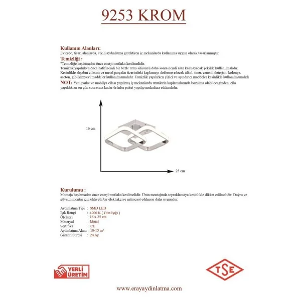 Eray Aydınlatma 9253 Krom Plafonyer LED Avize - Görsel 3