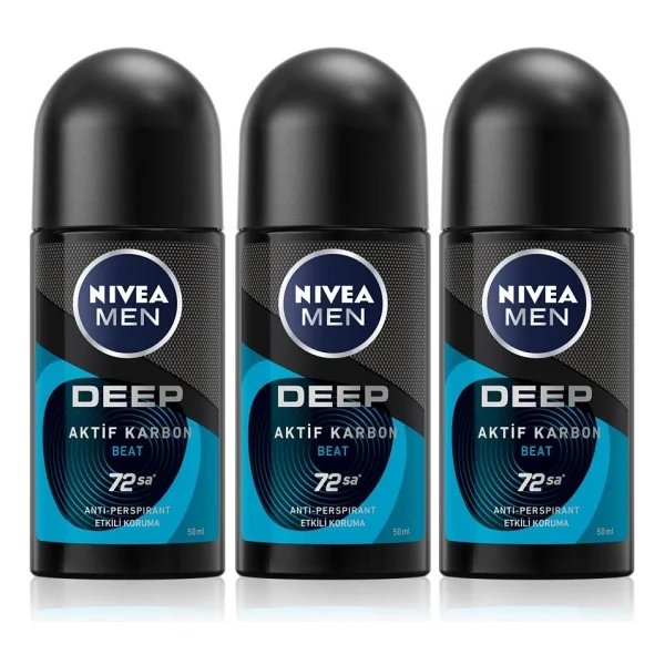 Nivea Deep Aktif Karbon Beat 72 Saat Erkek Roll-On Deodorant 3 X 50 Ml - Görsel 2