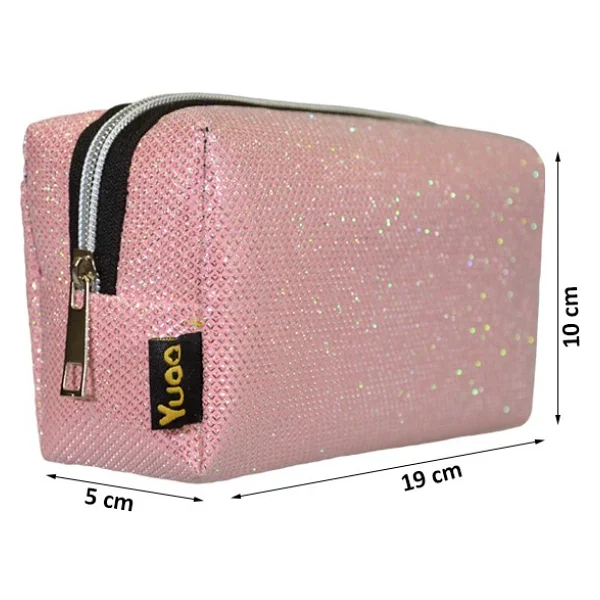 Yuga Makyaj Çantası Simli Açık Pembe - Görsel 2