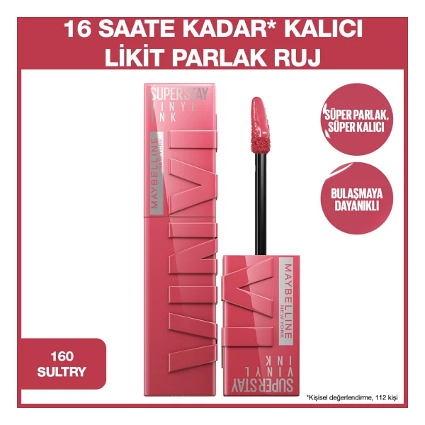 Maybelline New York Super Stay Vinyl Ink Parlak 160 Sultry Likit Ruj - Görsel 6