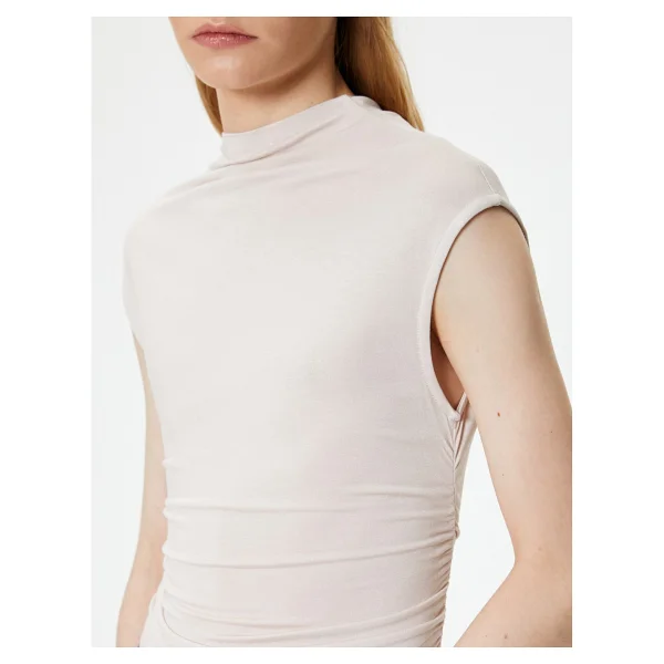 Koton Slim Fit Atlet Dik Yaka Kısa Kollu Drapeli - Ekru - Görsel 5