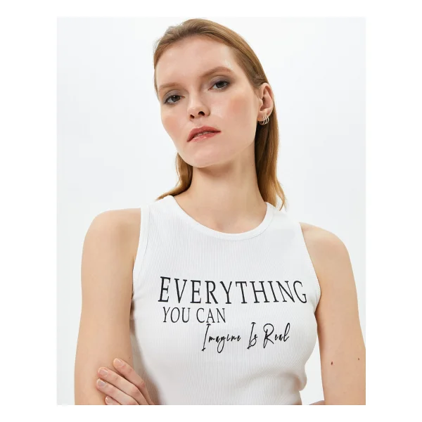 Koton Halter Yaka Atlet Crop Slogan Baskılı Pamuklu - Beyaz - Görsel 9