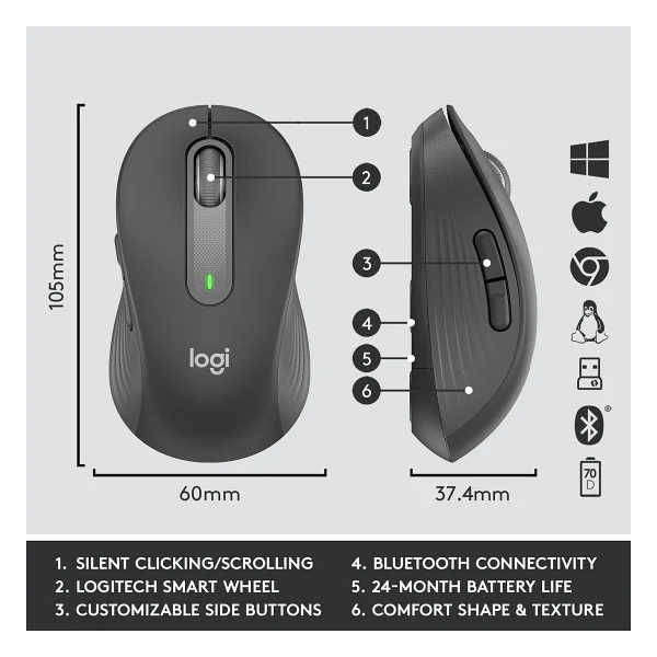 Logitech Signature Mk650 920-011000 Siyah Kablosuz Klavye Mouse Seti - Görsel 4