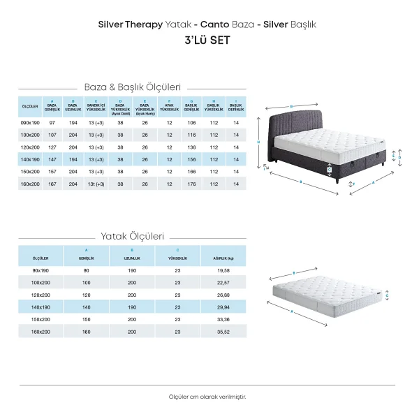 Yataş Bedding Silver Therapy Yatak, Canto Baza, Silver Başlık Tek Kişilik 3'lü Set 100x200 - Antrasit - Görsel 6