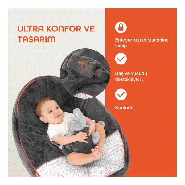 Gezenbebe Comfy Dolgulu Bebek Pufu Charcoal - Görsel 2