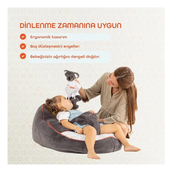 Gezenbebe Comfy Dolgulu Bebek Pufu Charcoal - Görsel 3
