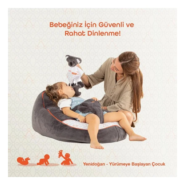 Gezenbebe Comfy Dolgulu Bebek Pufu Charcoal - Görsel 4
