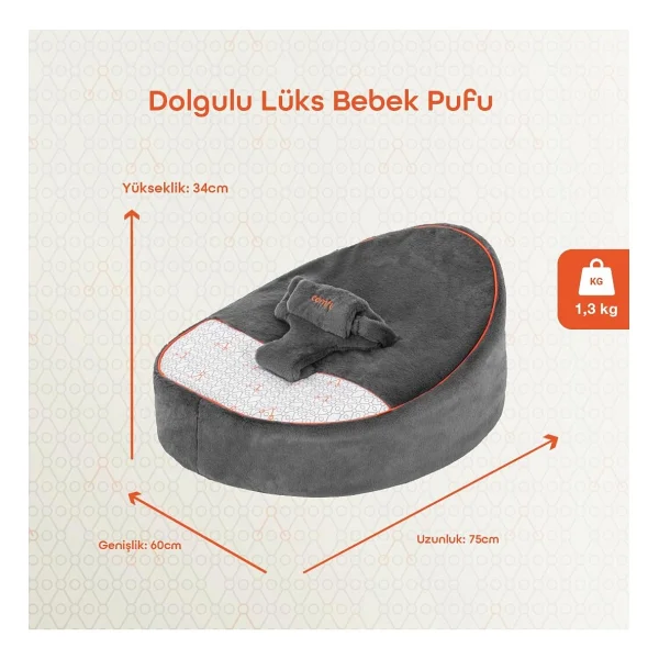 Gezenbebe Comfy Dolgulu Bebek Pufu Charcoal - Görsel 6