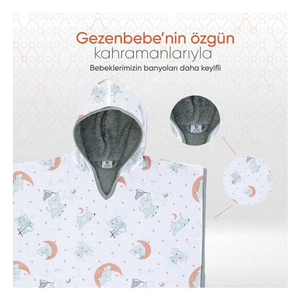 Gezenbebe Hero Desenli Müslin & Havlu Bebek Çocuk Pançosu Elephant - Yeşil - Görsel 4