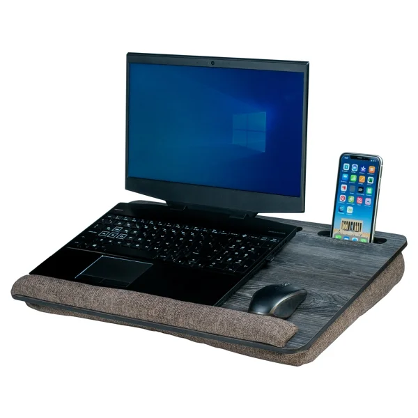 Vigo Wood Minderli Laptop Sehpası 15.6" Ve 17.3" Taşınabilir Notebook, Tablet Ve Telefon Bölmeli Masa - Y: 8 Cm D: 35 Cm G: 54 Cm - Gri - Görsel 6