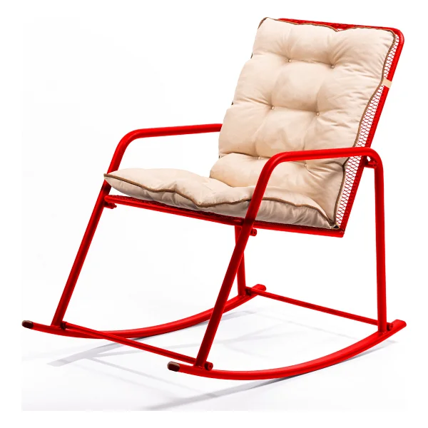 Retodesign Minderli Kırmızı Metal Sallanan Sandalye - Görsel 3
