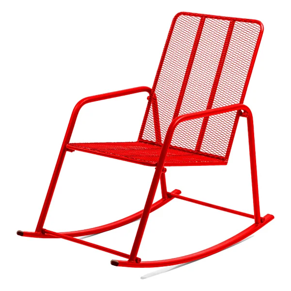 Retodesign Minderli Kırmızı Metal Sallanan Sandalye - Görsel 4